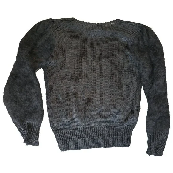 Vtg‎ 80s/90s Nordstrom Angora Blend Sweater Black Beaded Leaf Glam Dynasty Small - Picture 2 of 8